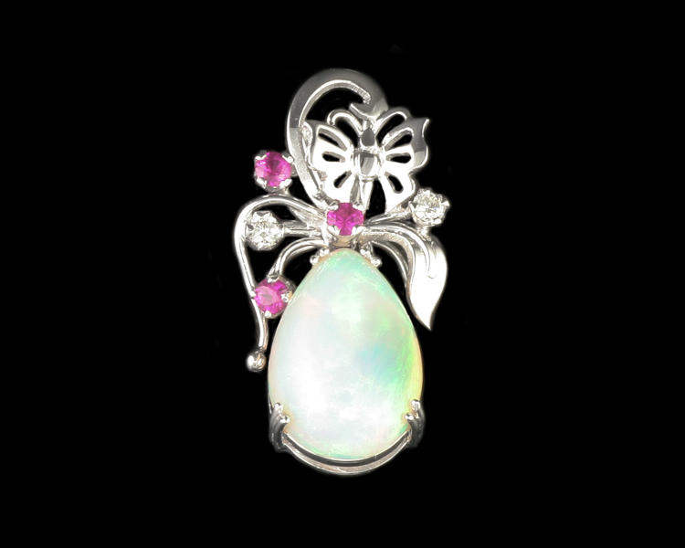 Opal, ruby and diamond pendant - Click Image to Close