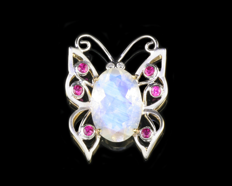 Moon stone, ruby and diamond pendant - Click Image to Close