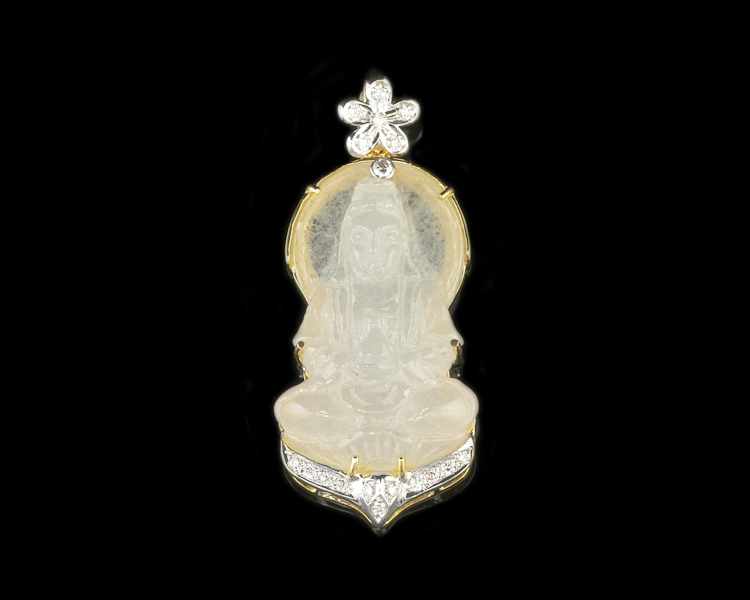Jadeite (type-A) carving and diamond pendant - Click Image to Close