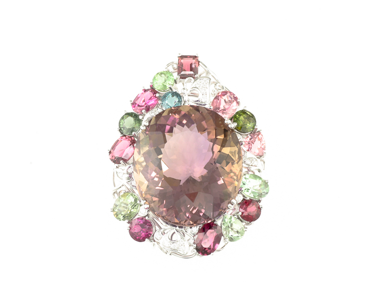 Ametrine, tourmaline and diamond pendant - Click Image to Close