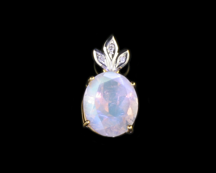Moon stone and diamond pendant - Click Image to Close