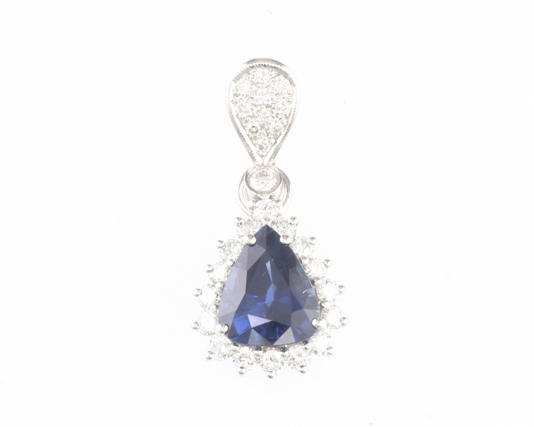 Blue sapphire and diamond pendant - Click Image to Close