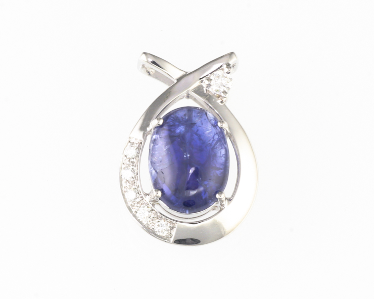 Blue sapphire and diamond pendant - Click Image to Close