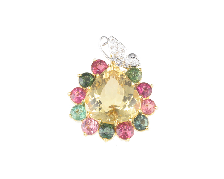 Aquamarine, tourmaline and diamond pendant - Click Image to Close