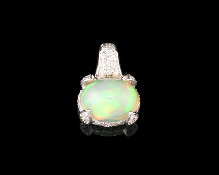 Opal and diamond pendant - Click Image to Close