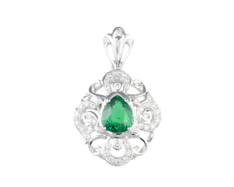 Tsavorite garnet and diamond pendant - Click Image to Close