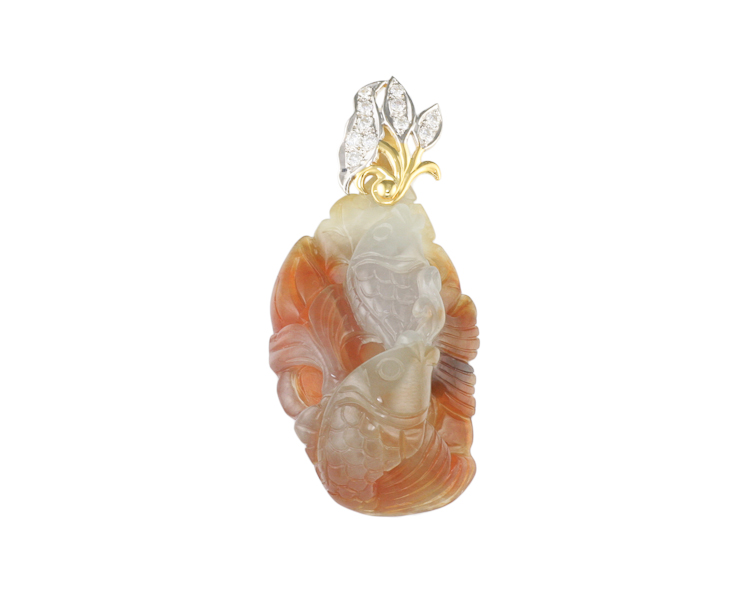 Jadeite (type-A) carving and cubic zirconia pendant - Click Image to Close