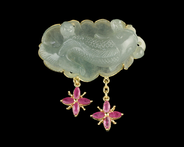 Jadeite (type-A) carving and ruby pendant - Click Image to Close