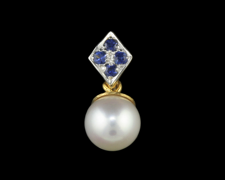 Fresh water pearl and blue sapphire pendant - Click Image to Close