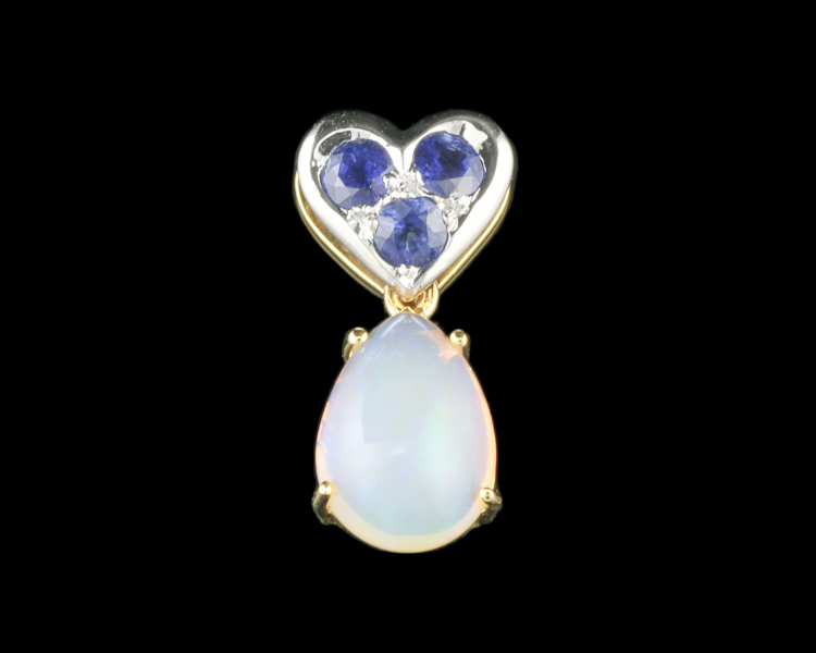 Opal and blue sapphire pendant - Click Image to Close