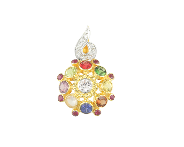 Mixed gem stones, ruby and diamond pendant - Click Image to Close