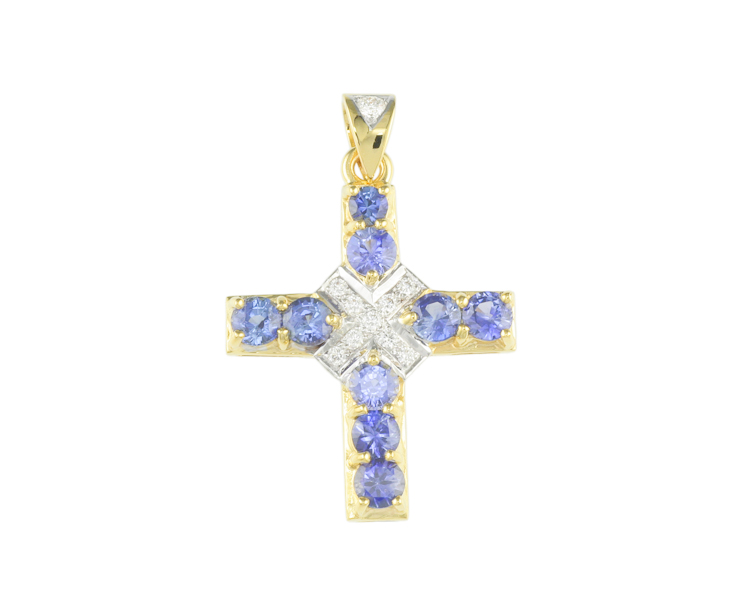 Blue sapphire and diamond pendant - Click Image to Close