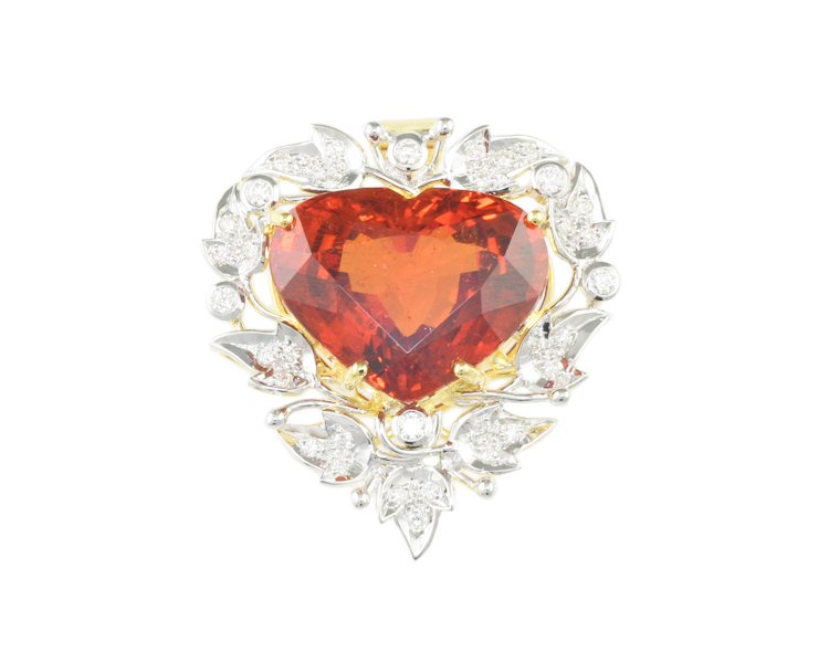 Mandarin spessartite garnet and diamond pendant - Click Image to Close