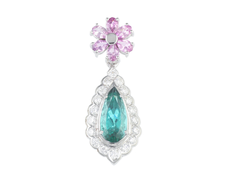 Tourmaline, sapphire and diamond pendant - Click Image to Close
