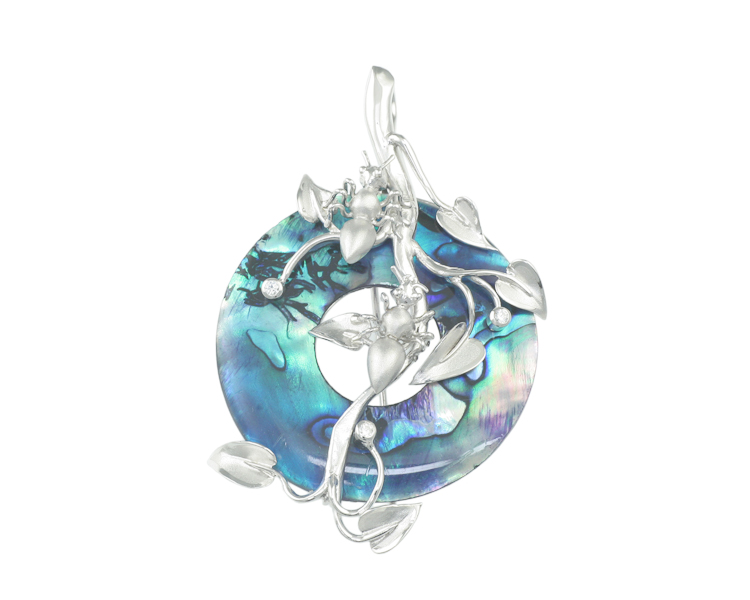 Pava shell and cubic zirconia pendant and brouch - Click Image to Close