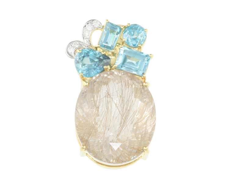 Rutile quartz, zircon and diamond pendant - Click Image to Close