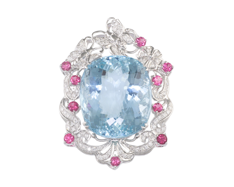 Aquamarine, spinel and diamond pendant - Click Image to Close