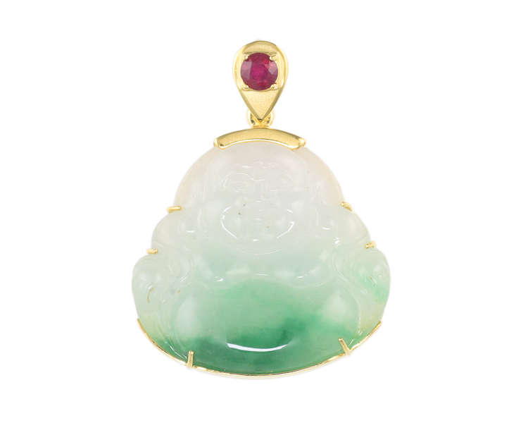Jade carving and ruby pendant - Click Image to Close
