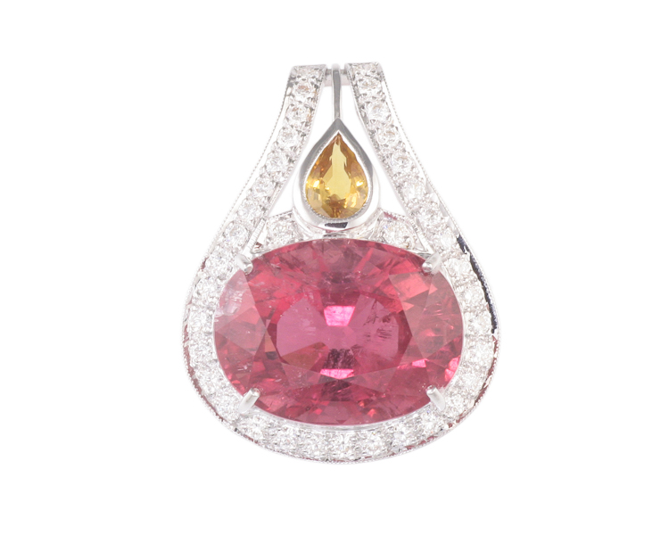 Tourmaline, sapphire and diamond pendant - Click Image to Close