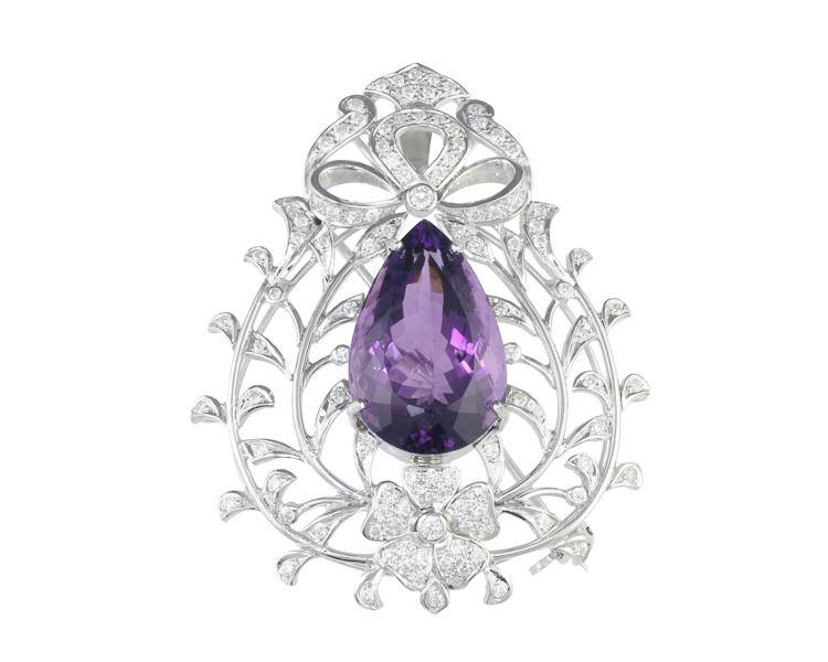 Amethyst and cubic zirconia brouch - Click Image to Close
