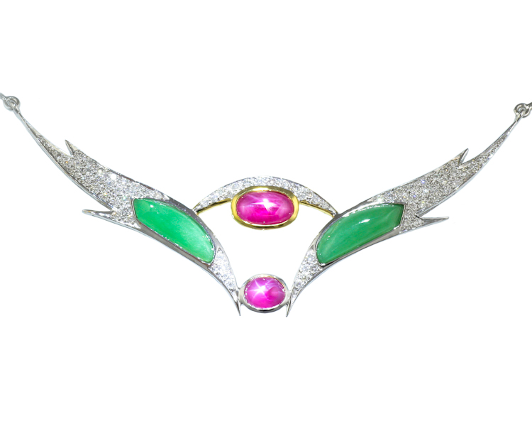 Ruby, jadeite (type-A) and diamond necklace - Click Image to Close