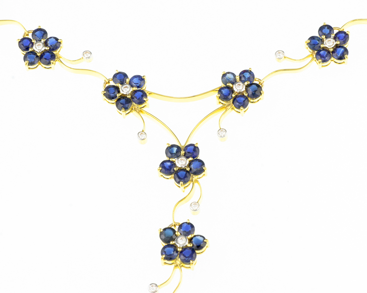 Blue sapphire and diamond necklace - Click Image to Close
