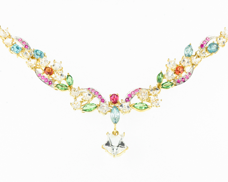 Topaz, mixed gem stones and sapphire necklace - Click Image to Close