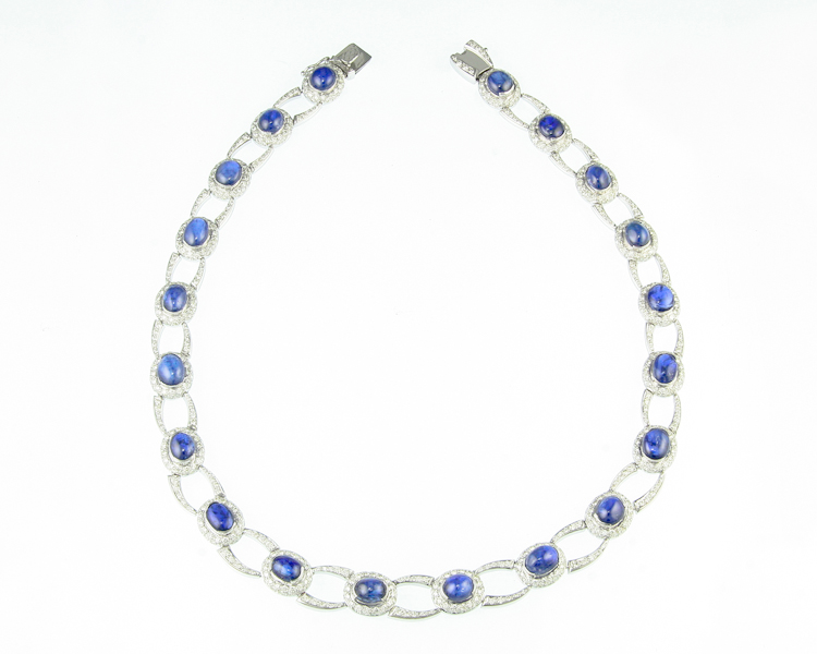 Blue sapphire and diamond necklace - Click Image to Close