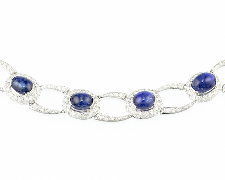 Blue sapphire and diamond necklace - Click Image to Close