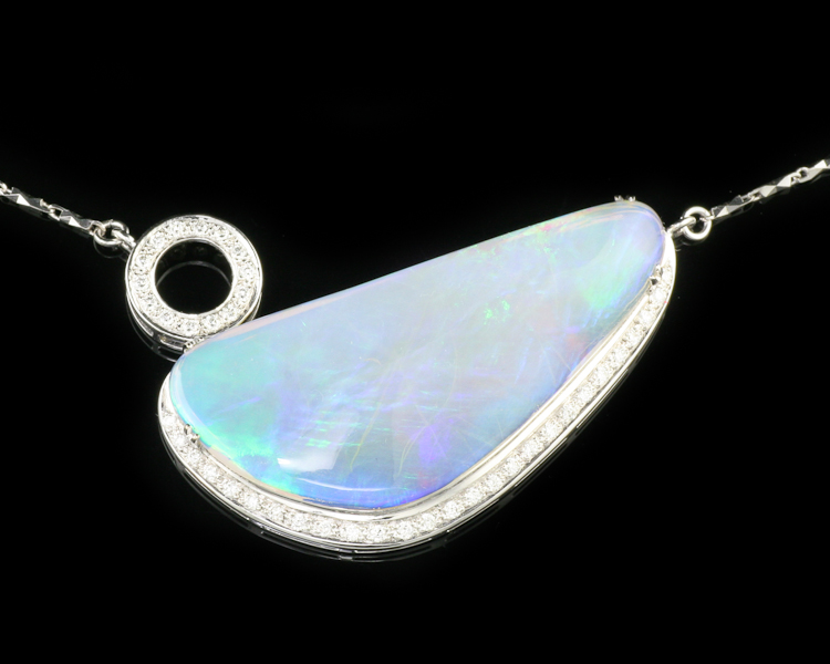 Opal and diamond necklace - Click Image to Close