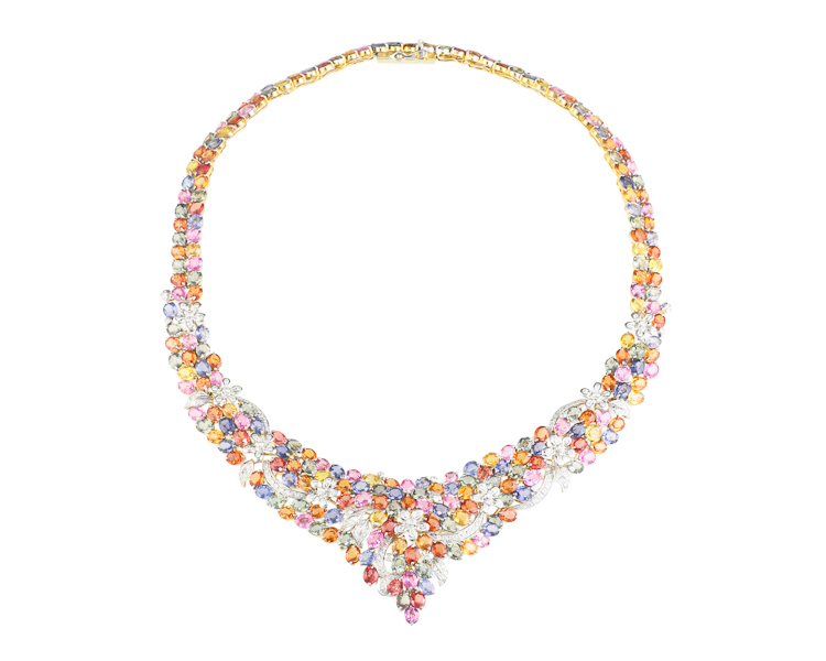 Mixed gem stones and diamond necklace - Click Image to Close