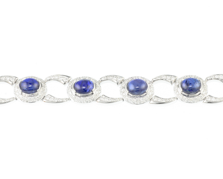 Blue sapphire and diamond bracelet - Click Image to Close