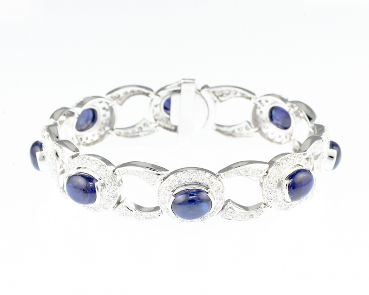 Blue sapphire and diamond bracelet - Click Image to Close