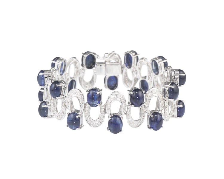 Blue sapphire and diamond bracelet - Click Image to Close