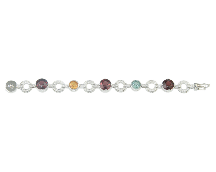 Rhodolite garnet, tourmaline, citrine and diamond bracelet - Click Image to Close