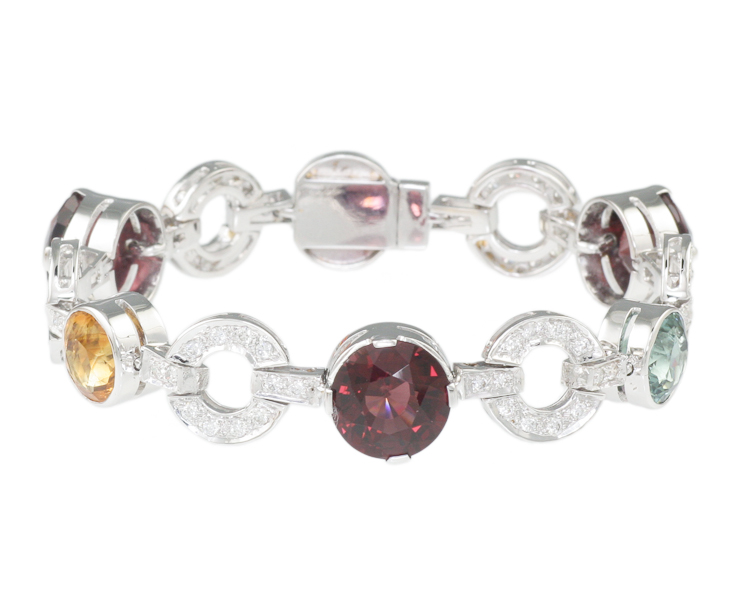 Rhodolite garnet, tourmaline, citrine and diamond bracelet - Click Image to Close