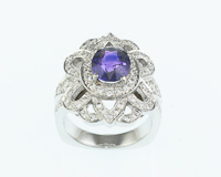 Color-change sapphire and diamond ring