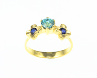 Blue sapphire and zircon ring