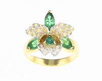 Tsavorite garnet, emerald, sapphire and diamond ring