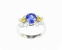 Blue sapphire, sapphire and diamond ring