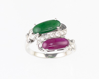 Jadeite (type-A), ruby and diamond ring