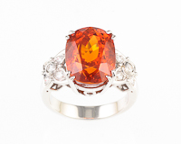 Mandarin spessartite garnet and diamond ring