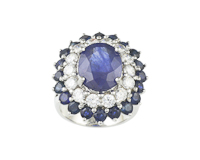 Blue sapphire simulant, blue sapphire and cubic zirconia ring