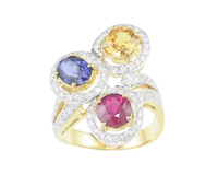 Mixed gem stones and diamond ring