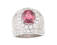 Rubellite and cubic zirconia ring