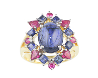 Blue sapphire and ruby ring