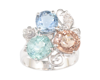 Aquamarine, tourmaline, color-change garnet and diamond ring