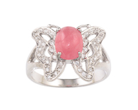 Rhodochrosite and zircon ring