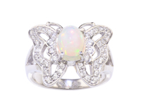 Opal and zircon ring