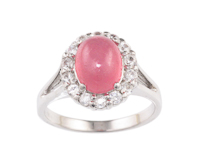 Rhodochrosite and zircon ring